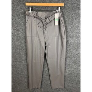 NEW Calvin Klein Womens‎ Gray Faux Leather Belted Pants Trousers Size L